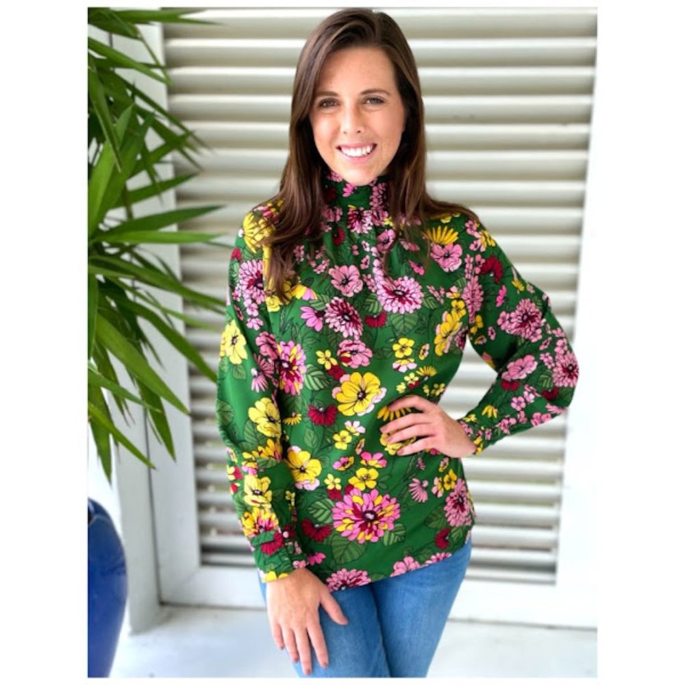 NWT, Emerald Green floral top, Long Sleeves